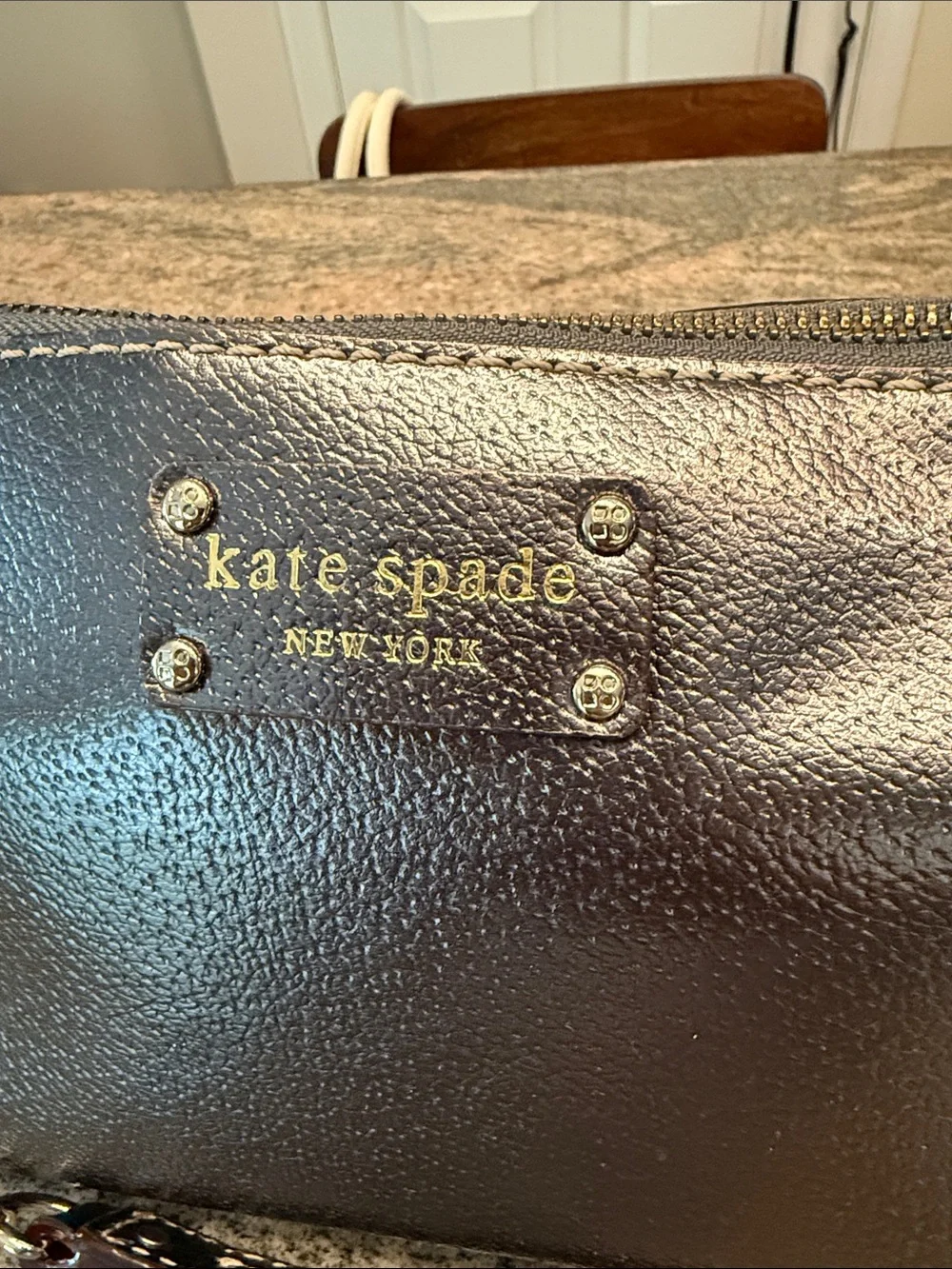 kate spade Metallic Brown Leather Wristlet Clutch with Chain